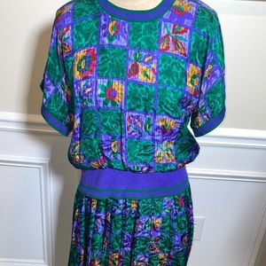 Vintage 80's Multi Pattern %100 Silk Dress By Adrianna Papell \ Size 8 \